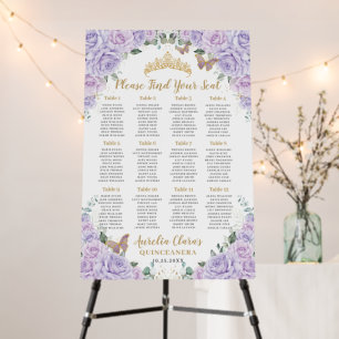 Quinceanera Soft Purple Lilac Floral Seating Chart Foam Board