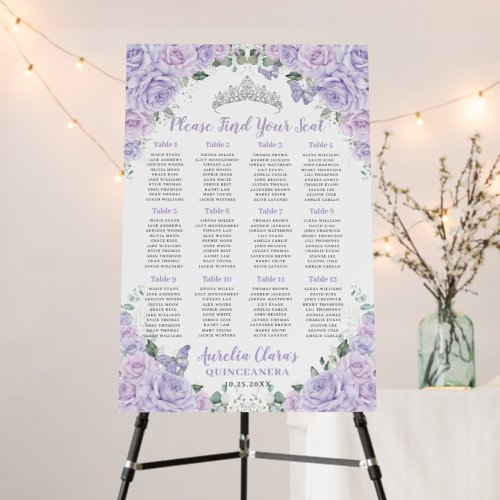 Quinceanera Soft Purple Lilac Floral Seating Chart Foam Board