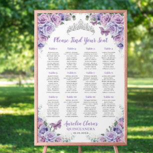 Quinceanera Soft Purple Lilac Floral Seating Chart Foam Board