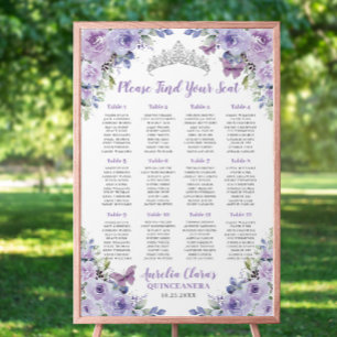 Quinceanera Soft Purple Lilac Floral Seating Chart Foam Board