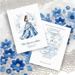 Quinceañera Sophisticated Blue Floral Garland Invitation