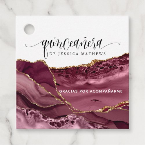 Quinceaera Spanish Burgundy Red and Berry Agate Favor Tags