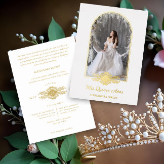 Quinceañera Spanish Fancy Golden Arch Effect Photo Foil Invitation