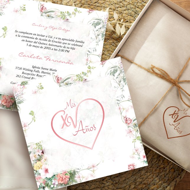 Quinceañera Spanish Modern Heart Fancy Calligraphy (Creator Uploaded)