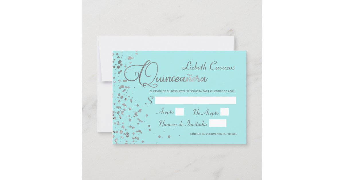 Quinceanera Spanish Response Card Blue Silver RSVP Zazzle