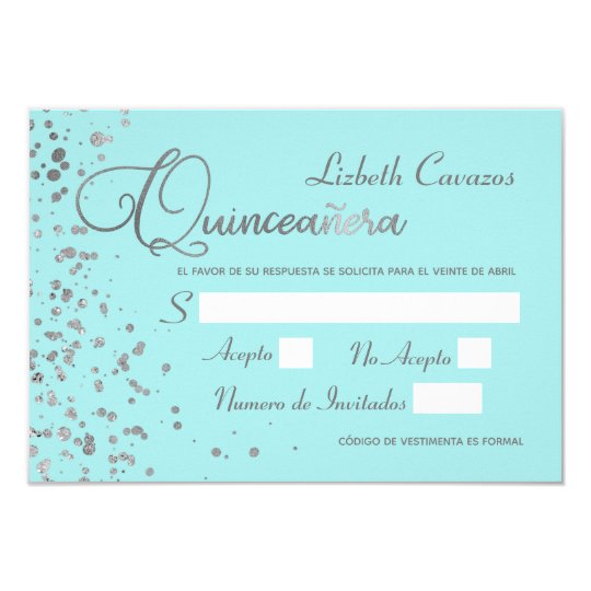 Quinceanera Spanish Response Card Blue Silver RSVP