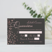 Quinceanera Spanish Response Card, Rose Gold RSVP Invitation (Standing Front)