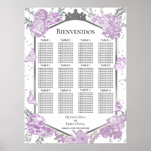 Quinceanera spanish Seating Chart Sign Butterflys Zazzle