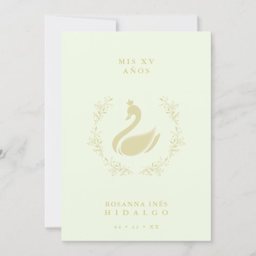 Quinceaera Spanish Yellow  Gold Romantic Swan Invitation