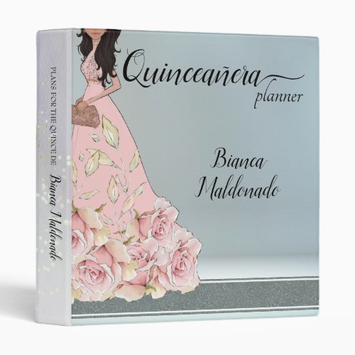 Quinceaera Sparkle Dove Gray and Pink Planner 3 Ring Binder