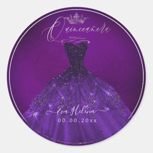 Quinceaera  Sparkle Gown Aubergine Classic Round Sticker