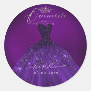 Quinceañera , Sparkle Gown, Aubergine Classic Round Sticker