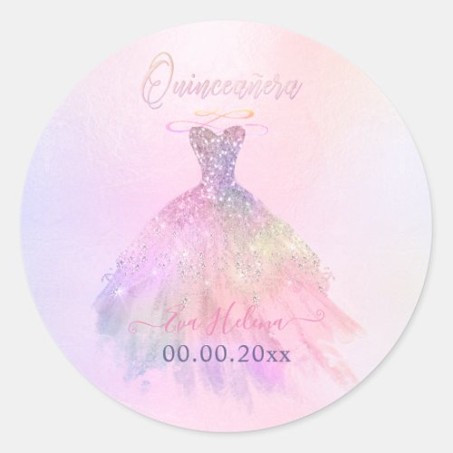 Quinceaera  Sparkle Gown Cotton Candy Classic Round Sticker