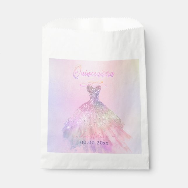 Quinceañera , Sparkle Gown, Cotton Candy Favor Bag (Front)