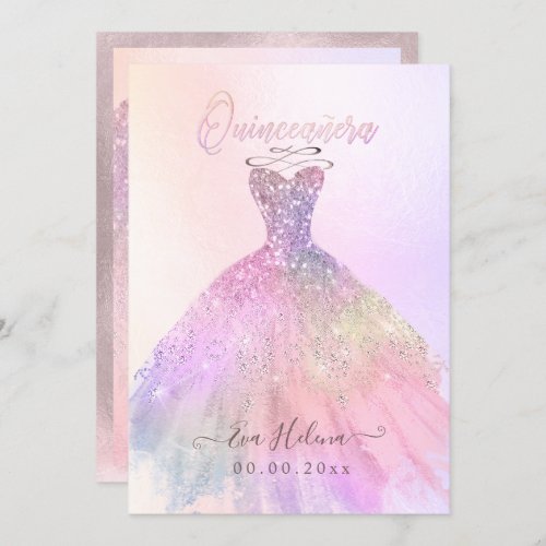 Quinceaera  Sparkle Gown Cotton Candy Invitation