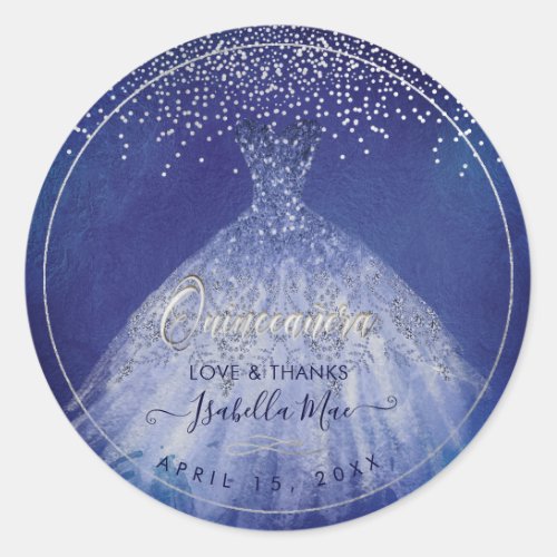 Quinceaera  Sparkle Gown Navy Blue Classic Round Sticker