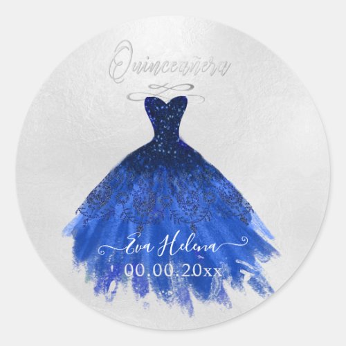 Quinceaera Sparkle Gown Navy Blue Classic Round Sticker