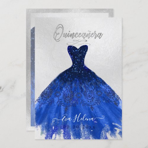 Quinceaera  Sparkle Gown Navy Blue Invitation