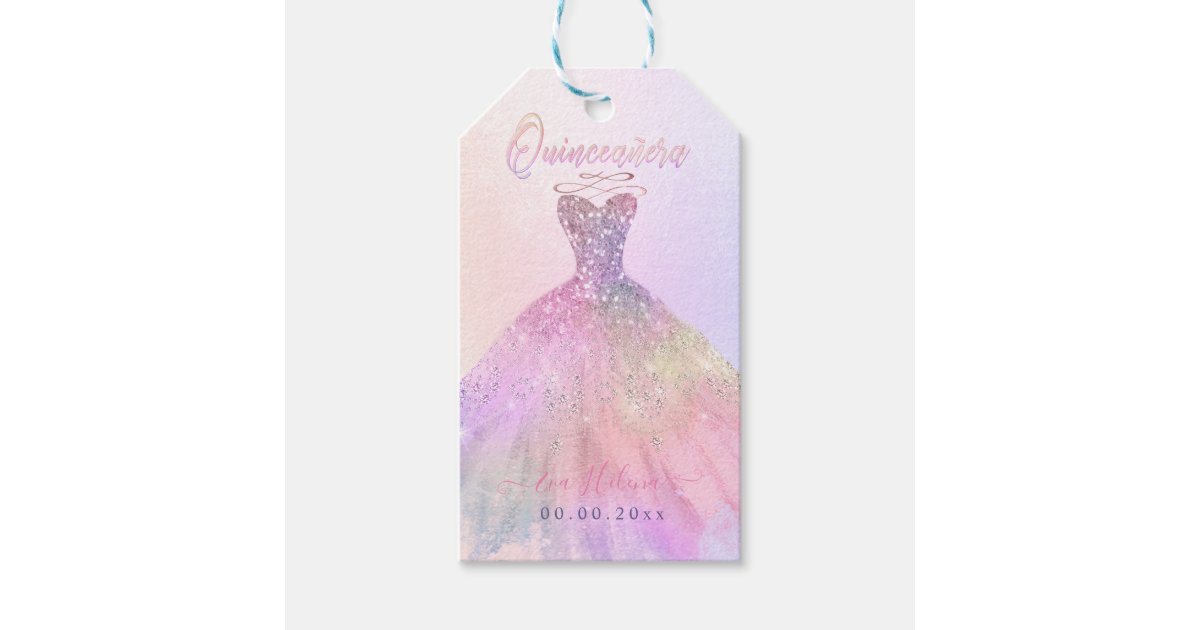 Quinceanera Sparkle Gown Pastel Cotton Candy Gift Tags Zazzle