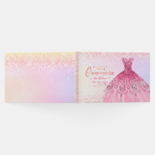 Quinceaera  Sparkle Gown Pink Cherry Ombre Guest Book