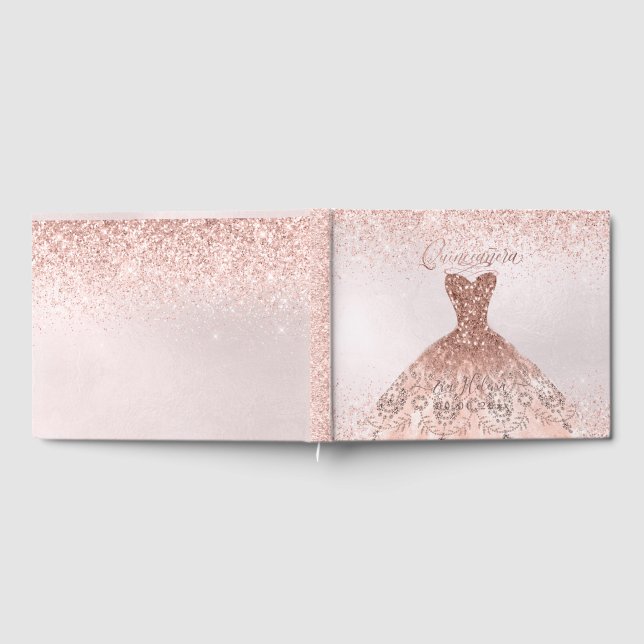 Quinceaera, Sparkle Gown, Rose Gold Guest Book | Zazzle