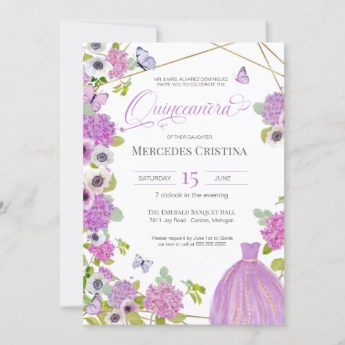 Quinceaera spring garden floral butterfly party invitation