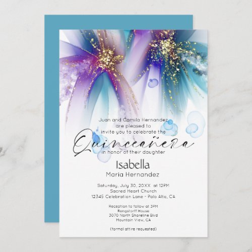 Quinceanera  Striking Teal Purple Abstract Invitation