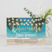Quinceanera String Lights Tropical Beach Birthday Invitation (Standing Front)