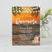 Quinceanera Summer Sunset Beach Glow Mason Jar Invitation (Standing Front)