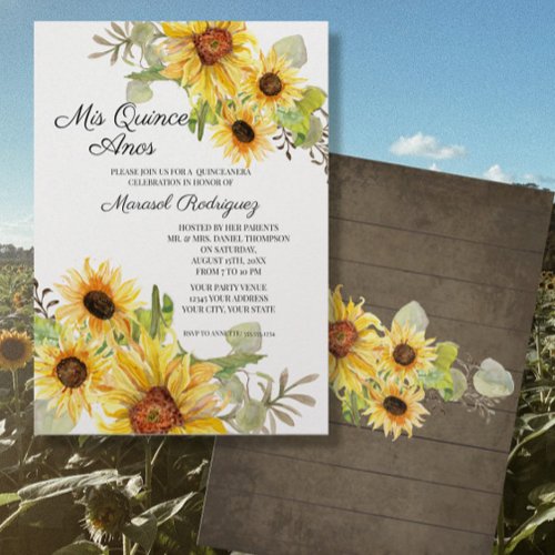 Quinceanera Sunflower Fall Floral Birthday Party  Invitation
