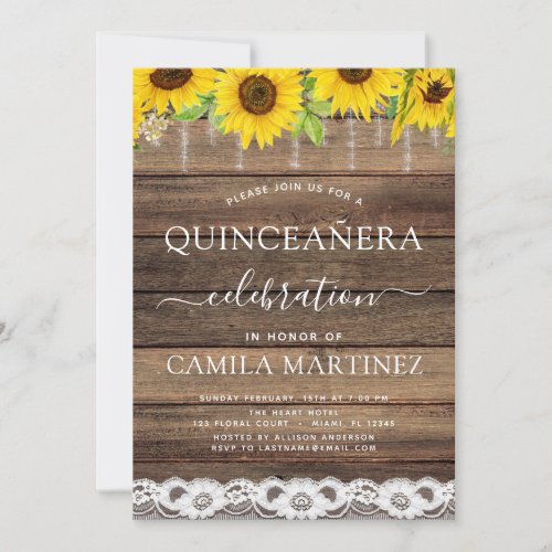 Quinceanera Sunflower Rustic Farmhouse Invitation