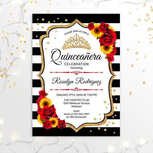 Quinceanera _ Sunflowers Roses Invitation