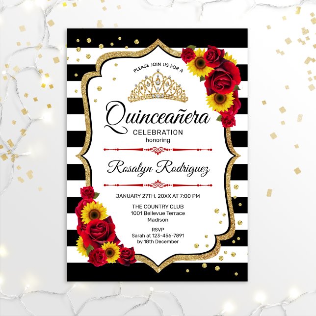 Quinceanera - Sunflowers Roses Invitation