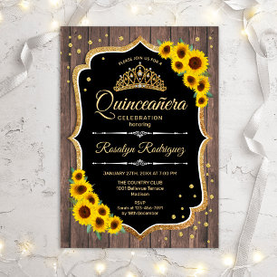 Quinceanera - Sunflowers Rustic Wood Invitation