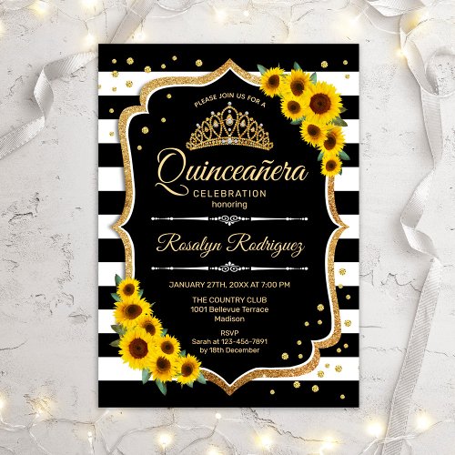 Quinceanera _  Sunflowers Stripes Invitation