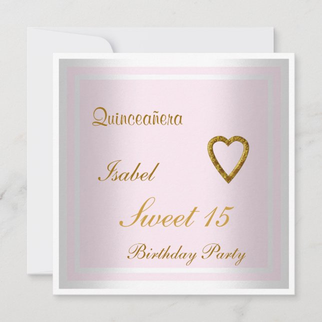 Quinceañera Sweet 15 Birthday Invitation Pink (Front)