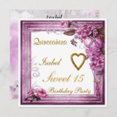 Quinceanera Sweet 15 Birthday Invitation Pink (Front/Back)