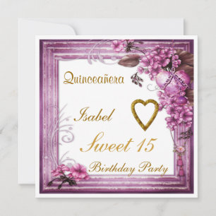 Quinceanera Sweet 15 Birthday Invitation Pink
