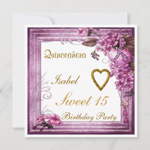 Quinceanera Sweet 15 Birthday Invitation Pink