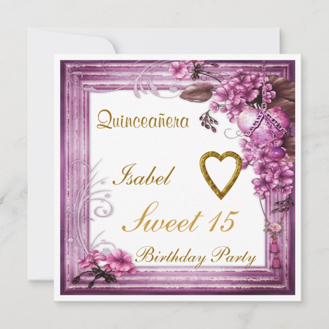 Quinceanera Sweet 15 Birthday Invitation Pink (Front)