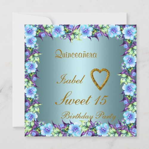 Quinceanera Sweet 15 Birthday Invitation Teal