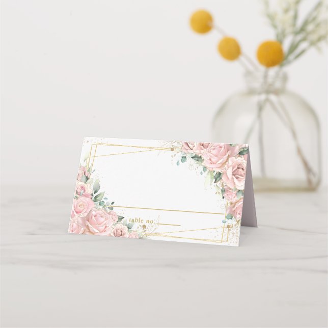 Quinceanera Sweet 16 Birthday Blush Pink Roses Place Card (Front)