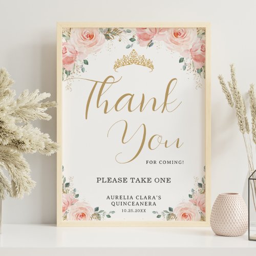 Quinceaera Sweet 16 Blush Pink Floral Thank You Poster