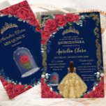 Quinceañera Sweet 16 Enchanted Red Rose Navy Blue Invitation<br><div class="desc">Personalize this lovely enchanted rose quinceañera invitation easily and quickly. Simply click the "Edit Using Design Tool" button to modify the text, wording, font style, font size, and font color. You can also add or remove text, and move or remove images. The girl, enchanted rose in a cloche and crown...</div>
