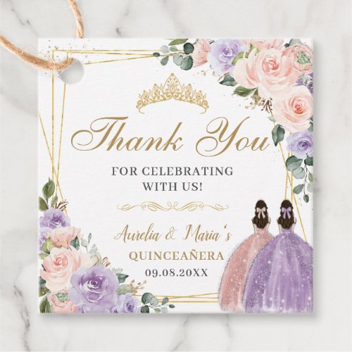 Quinceaera Sweet 16 Lilac Blush Floral Twin Girls Favor Tags