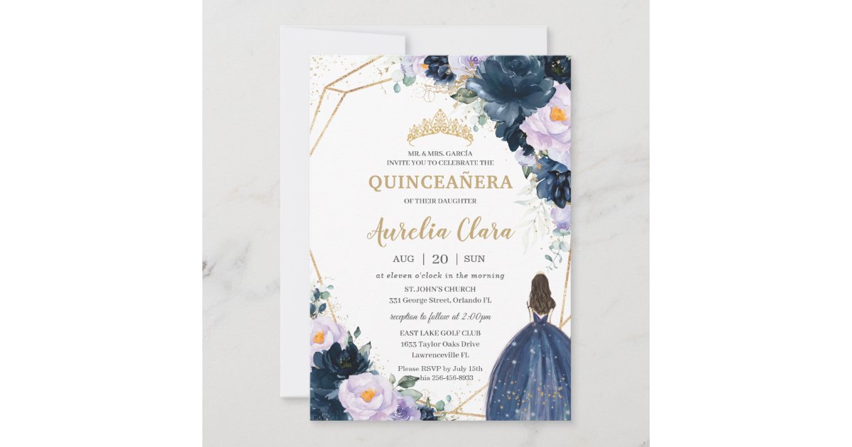 Quinceañera Purple Lilac Floral Princess Spanish Invitation