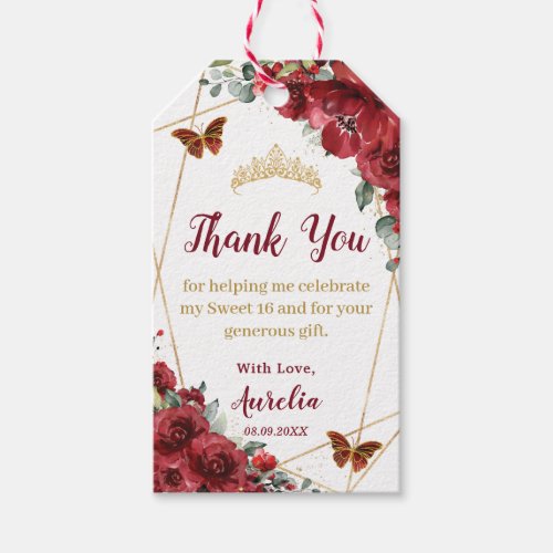 Quinceaera Sweet 16 Red Flowers Floral Butterfly Gift Tags