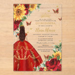 Quinceañera Sweet 16 Red Roses Sunflowers Floral Acrylic Invitations<br><div class="desc">Personalize this vibrant red and sunflower floral Quinceañera / Sweet 16 birthday acrylic invitation easily and quickly. Simply click the Edit Using Design Tools button to further edit the text, change font styles and font colors. Featuring a girl dressed in a beautiful red dress, elegant red flowers, vibrant sunflowers and...</div>