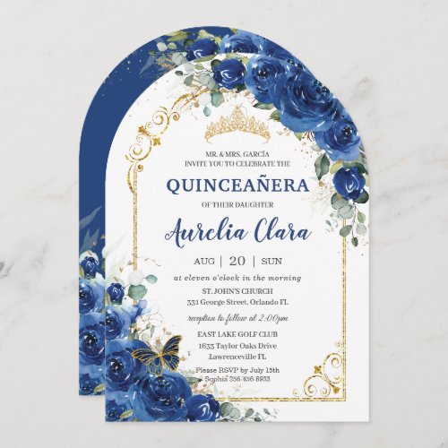 Quincea&#241;era Sweet 16 Royal Blue Floral Arch Invitation