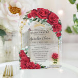 Quinceañera Sweet 16 XV Enchanted Red Roses Floral Acrylic Invitations<br><div class="desc">Personalize this lovely enchanted rose floral acrylic invitation easily and quickly, simply press the Edit Using Design Tools button to further re-arrange and format the style and placement of the text. Featuring stunning vibrant red roses and a red rose in a cloche, set against a transparent background with elegant gold...</div>